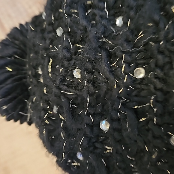 CHAOS Pompom Hat Beanie Black with Rhinestones and Gold Thread - Picture 5 of 7